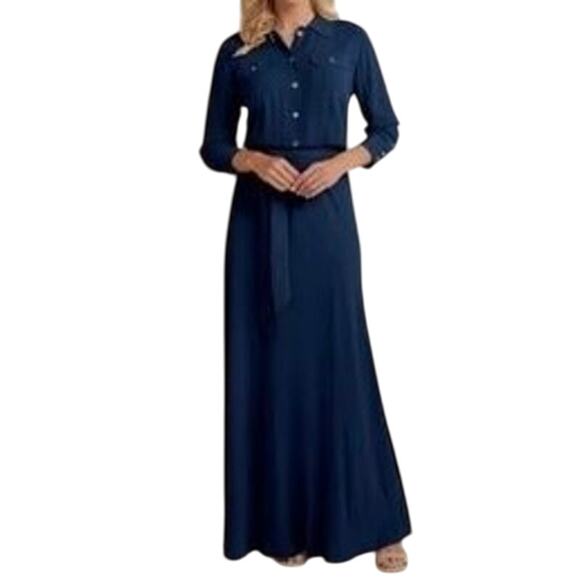 Soft Surroundings Size Small Navy Blue Savannah Maxi Dress - Picture 1 of 8
